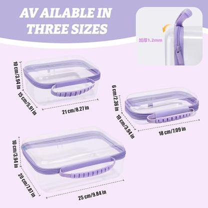 3 Pack Clear Hard Shell Zipper Cases with Handle, Waterproof Toiletry Bag for Travel, Diaper Bag Organizer Pouches, Nesting Pouches for Makeup, Toys, Snack Pouches, Stationery (Purple) - color: Purple