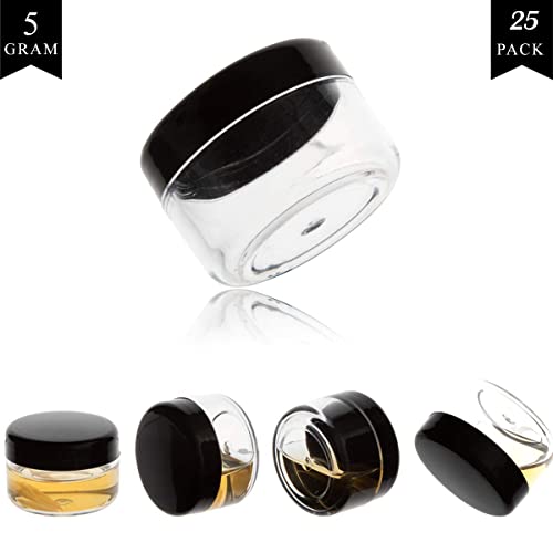 5 Gram Sample Containers with Lids, 25PCS Mini Makeup Containers, Empty Plastic Travel Cosmetic Containers with Labels - color: Black