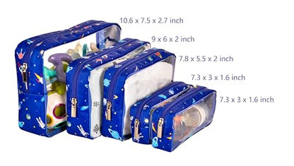 Remobia Hicol TSA Approved 5-Piece Diaper Bag Organizer Pouch Set Clear Waterproof TPU Kids Toiletry Storage Set Travel Packing Clutch Cube Bags for Baby Nursing(Astronaut) - color: Astronaut