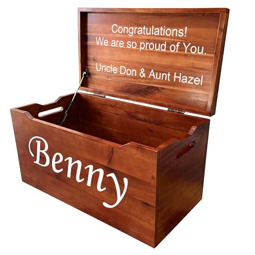 Personalized Engraved Name, Fully Assembled, Solid Wood Storage Trunk with Lid & Handles, Hope Chest, Wooden Box, Bedroom Organizer, Birthday, Gift, Blankets, Clothes, Slow-Close Lid, 30”, Walnut - color: Walnut-Engraved