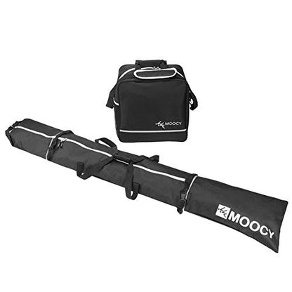 MOOCY Ski Bag for Air Travel, Unpadded Snow Bag Fits Skis Up to 200cm, Carrying Bag for Adults and Children - color: Black Ski and Boot Bag Combo