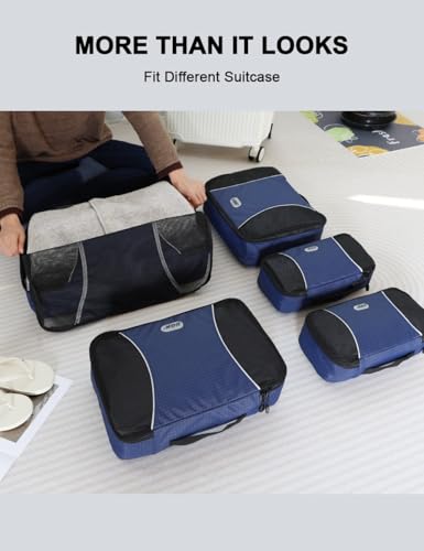 GOX Ultra Light 5 piece Packing Cubes Travel Luggage Organizer 1 Large 2 Medium 2 Small - color: Navy