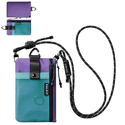 VULKIT RFID Blocking Travel Wallet for Women, Water Resistant Passport & Phone Holder with Detachable Lanyard and Key Ring, Lightweight Zipper Travel Wallet - color: AquaGreen Purple