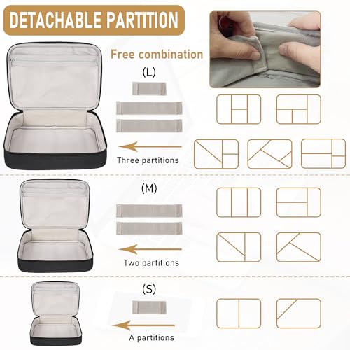 AKOZLIN Cord Organizer Case with Adjustable Divider 3pcs/set Padded Cable Organizer Bag Double Layer Electronics Travel Case DJ Cable File Bag Black