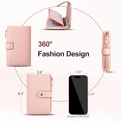 yiijay Womens Wallet RFID Blocking Leather Trifold Clutch Wallet Credit Card Holder Ladies Travel Wallet Purse with Pen Holder - color: 1Pink