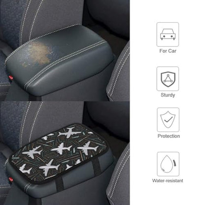 Airplane Flight Lines Car Center Console Decor Handrail Armrest Box Cushion Interior Covers Car Protector Pad Lid Cover Accessories Universal Fit for Auto Truck Vehicles