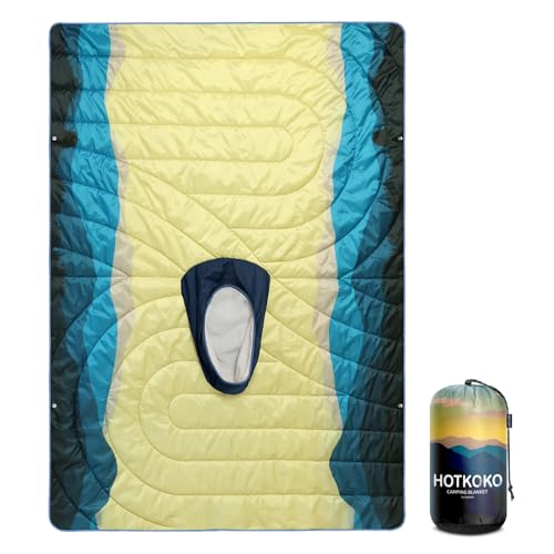 Camping Blanket, Poncho Wearable Hoodie Blankets Outdoor Waterproof Windproof Warm Durable & Portable for Stadium, Concerts, Car,Travel, Beach, Picnic, Grass,75 * 52 inch