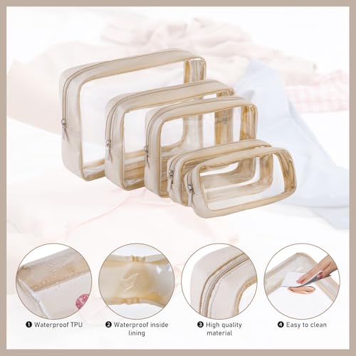 Remobia Hicol TSA Approved 5-Piece Diaper Bag Organizer Pouch Set Clear Waterproof TPU Kids Toiletry Storage Set Travel Packing Clutch Cube Bags for Baby Nursing(Cream leather) - color: Cream leather