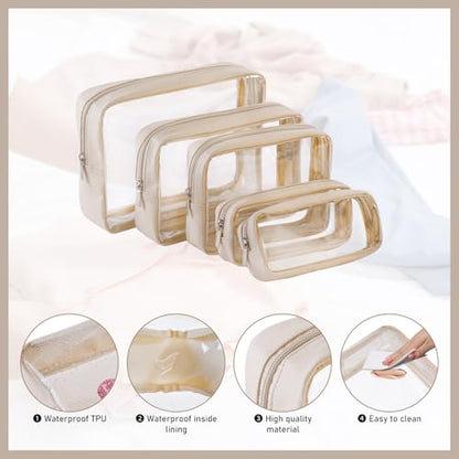 Remobia Hicol TSA Approved 5-Piece Diaper Bag Organizer Pouch Set Clear Waterproof TPU Kids Toiletry Storage Set Travel Packing Clutch Cube Bags for Baby Nursing(Cream leather) - color: Cream leather