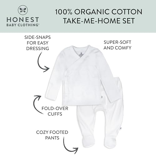 HonestBaby Baby Multipack Gift Bundle Sets Mix Match Outfits 100% Organic Cotton for Newborn Infant Baby Boys, Girls, Unisex - color: Honestly Pure White, size: 6-9 Months