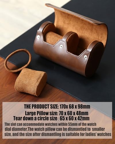 Watch Roll Travel Case for Men and Women with Suede Lining Portable 2 Slot Watch Display Storage and Organizer to Holder Large Watch (2 Slot Dark Brown) - color: 2 Slot Dark Brown