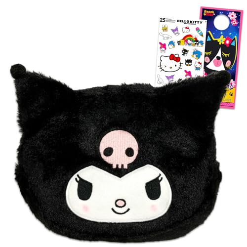 Kuromi Cosmetic Bag Set - Bundle with Sanrio Cosmetic Bag for Makeup, Travel Size Toiletries, Plus Stickers, More | Hello Kitty Travel Bag for Girls, Women