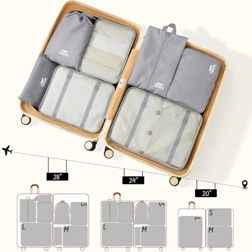 8 Set Packing Cubes for Travel Luggage Organizer Bags for Family, Mesh Packing Cubes for Suitcases, Travel Essentials Bags Set for Women & Men - color: Upgrade-Grey