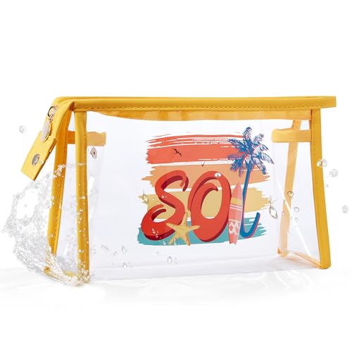 COSHAYSOO Sunscreen Bag Clear Makeup Toiletry Pouch Beach Vacation Essentials for Women Teen Girls Trip Gifts Summer Pool Travel Must Have Accessories Waterproof Stuff - color: Multi-SOL