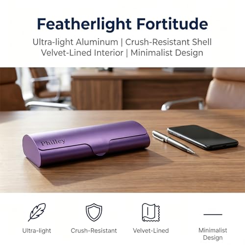 Philley Aluminum Ultra-Light Eyeglasses Case Hard Shell Nearsighted Glasses Case for Women & Men - color: Purple