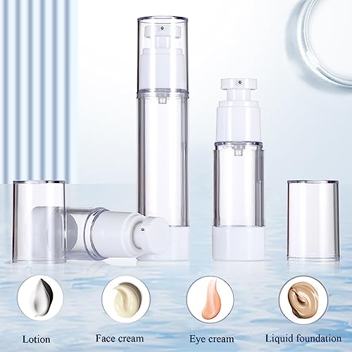 Qeuly 3 Pack Airless Pump Bottles 0.5 oz Travel Size Pump Bottle Lotion Container Refillable Cosmetic Pump Dispensers for Foundation Moisturizer Shampoo Toiletry (SN-15) - color: Sn-15
