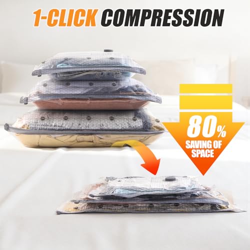 Travel Vacuum Storage Bags with Pump, Carry-on Compression Packing Bags + Portable Electric Pump, 80% Space Saver of Clothes, Vacuum Seal Bags for Clothing Travel Luggage, Pack of 20