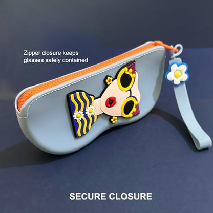 Longjet Soft Silicone Eyeglasses Pouch Case for Glasses and Sunglasses with Zipper Closure and Wristlet Strap - color: Baby Blue