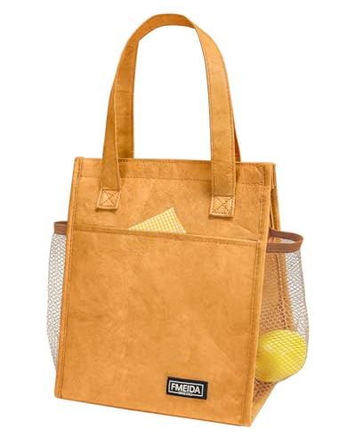 Fmeida Insulated Lunch Bag Women Men, 6.75L Small Lunch Bags with Multiple Pockets, Reusable Thermal Cooler Tote for Work, Office, Picnic, Travel | Hook and Loop Closure, Paper - color: Brown Paper, size: S | 6.75L | Hook & Loop