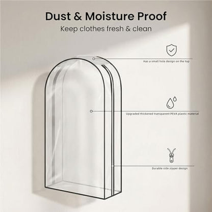 Clear Garment Bags for Hanging Clothes 3-piece set 60 inches Storage Bags With Zipper for Shirts, Suit,Jackets,Coats,sweater,Long Dresses,wedding,gowns,etc. - size: 60Inch