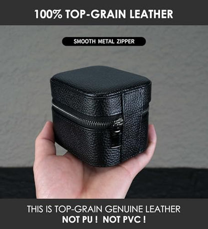 Watch Travel Box, Real Genuine Leather Single Watch Roll Case for Man and Women Watch Packing Storage Organizer with Suede to Protection Zipper Fit All Watches Up to 60mm (1W-Z-BB) - color: 1W-Z-BBL