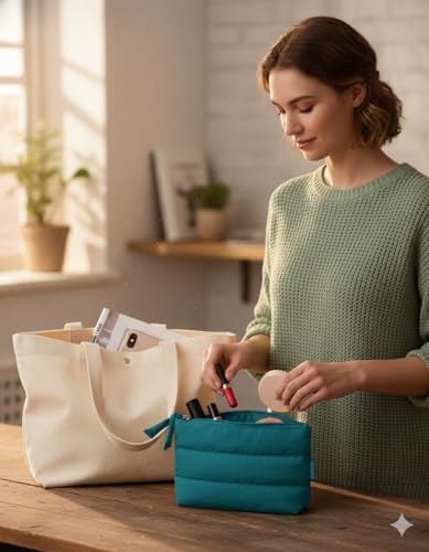 BAGSMART Small Puffy Water-Resist Makeup Bag for Women - color: Fresh Ink Green, size: Small