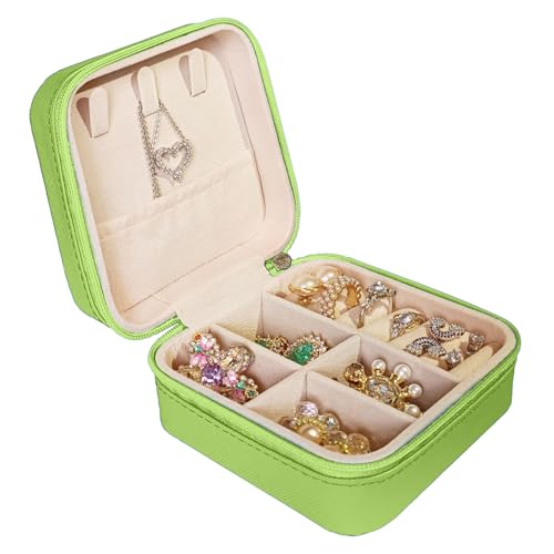 Small Travel Jewelry Box, Portable Mini Jewelry Leather Box Jewelry Ring Organizer Case Storage Holder Gift Boxes for Girls Women, Avocado green - color: Aovado