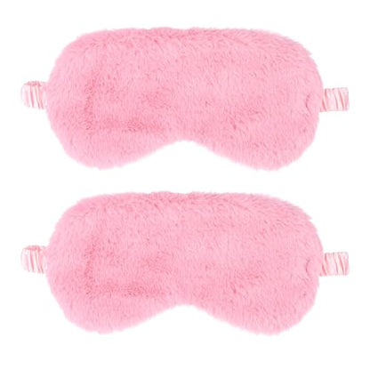 2 Pcs Plush Eye Mask Soft Sleeping Blindfold Eye Cover Comfortable Furry Faux Fur Sleeping Mask Satin Nap Night Eyeshade Cover for Women Men Gift (Pink) - color: Pink