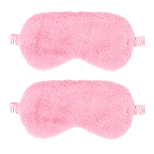2 Pcs Plush Eye Mask Soft Sleeping Blindfold Eye Cover Comfortable Furry Faux Fur Sleeping Mask Satin Nap Night Eyeshade Cover for Women Men Gift (Pink) - color: Pink