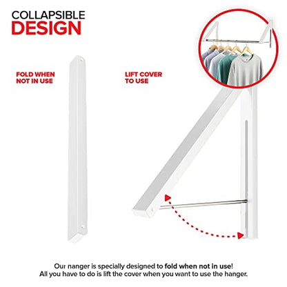 Double Foldable Clothing Rack w/Extension Rod, Wall-Mounted Retractable Clothes Hanger for Laundry Dryer Room, Hanging Drying Rod, Small Collapsible Folding Garment Racks, Dorm Accessories (White) - color: White