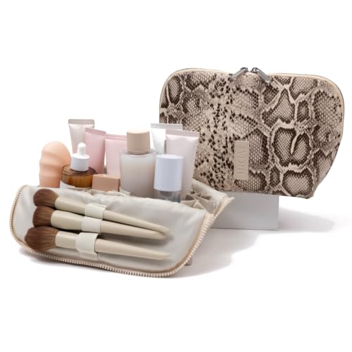 THE VERTI-Vertical Waterproof Makeup & Toiletry Bag | 23-Pocket Organizer with Upright, Fold-Down Design for Skincare, Toiletries & Essentials (Snake, Medium) - color: Snake, size: Medium