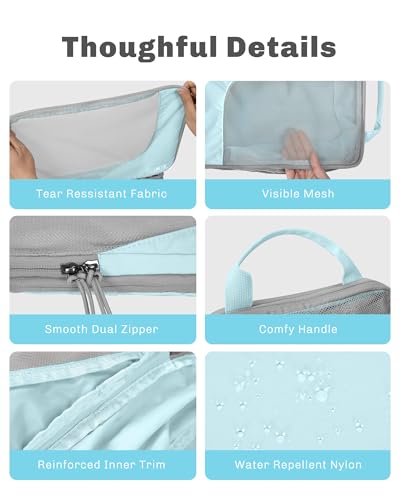 Hynes Eagle 6 Set/ 4 Set/ 2 Set Compression Packing Cubes Travel Essentials Lightweight Nylon Luggage Suitcase Organizer Bag Light Blue 6PCS - color: Light Blue-6 PCS