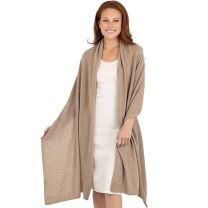 Velanio Cashmere 100% Cashmere Knitted Wrap Pashmina Shawl Extra Large Scarf Stole for Women Travel - color: Mink