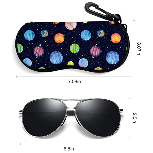 Sunglasses Soft Case with Carabiner Ultra Light Neoprene Zipper Glasses Case - color: Planet