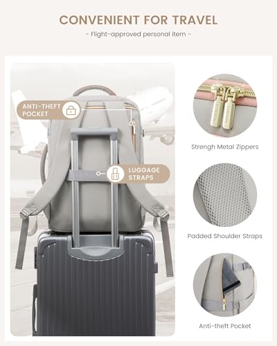 LOVEVOOK Travel Backpack for Women/Men, Personal Item Bag with 3 Packing Cubes Fits 17" Laptop, 50L Travel Backpack Carry on Flight Approved, Water-resistant Carry On Bag for Airplanes - color: Gray & Pink, size: 50L-4PCS