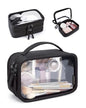 BAGSMART Double Layer Clear Makeup Bag, TSA-Approved Toiletry Bag, Large Opening with Handle, Cute Water-Resistant Travel Cosmetic Bag with Double Zipper for Car Essentials(Black) - color: Black, size: Large