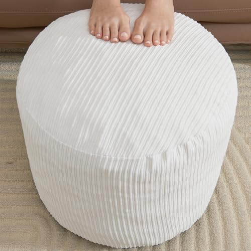 WSOFRLAC Small Pouf Ottoman Foot Rest Footstool and Ottomans Small for Couch Foot Stools for Living Room Boho Couch Ottoman White Beige Pouf Ottomans 26x18 Foot Rest Poufs Round Stool - color: Beige, size: 26"D x 26"W x 18"H
