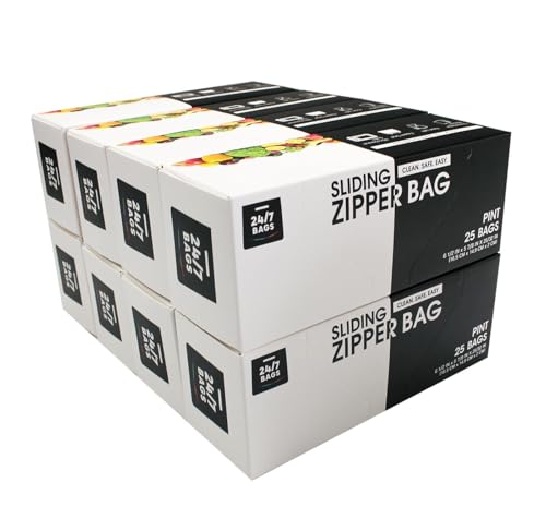 Pint Slider Storage Bags- 200 Count, Featuring Expandable Bottom, Zero BPA, Microwave-Safe(8 boxes of 25) - size: PINT