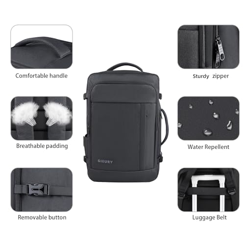 Gieury Carry On Backpack, 50L Travel Backpack, Luggage Backpack TSA Flight Approved Laptop Backpack for Men & Women, Large Expandable 40L Daypack Lightweight Business Weekender Bag, Black - color: Black, size: 2X-Large(20"x14"x10")
