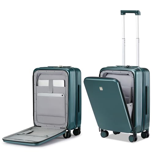 Hanke Grace Carry On Luggage with Wheels Airline Approved Hard Shell Suitcases with Front Pocket，Top Opening Luggage with TSA Lock for Short Business Travel，Blackish Green. - color: Blackish Green, size: 20 Inch Top Opening