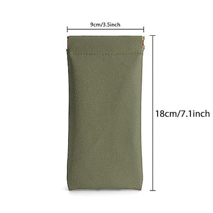 3 Pack Leather Eyeglasses Cases PU Soft Sunglasses Pouch Squeeze Top Portable Glasses Cases for Men Women - color: Green Green Green