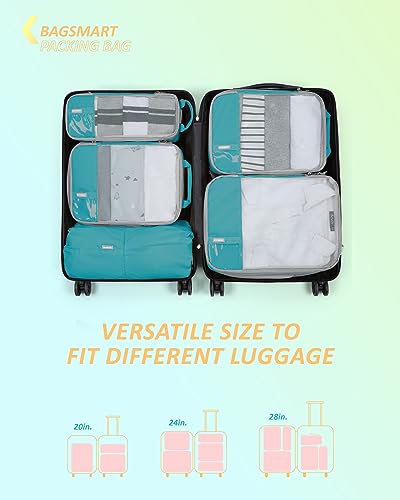 BAGSMART 6 Set /4 Set/2 Set Compression Packing Cubes for Travel, Lightweight Luggage Organizer Bags, Durable Space Saver Bags Travel Essentials - color: Cyan, size: Set of 6