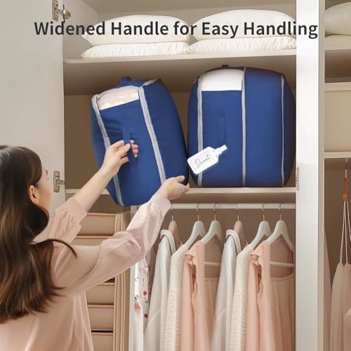 DIMJ Comforter Storage Bag 4 Pack - Blanket Storage Organizer Compression Bags, Large Capacity Ultra Space Saving Self Compression Organize for Bedding, Pillow, Duvet, Sheet Storage with Zipper Window - color: Navy Blue, size: 66L x 4 Pack