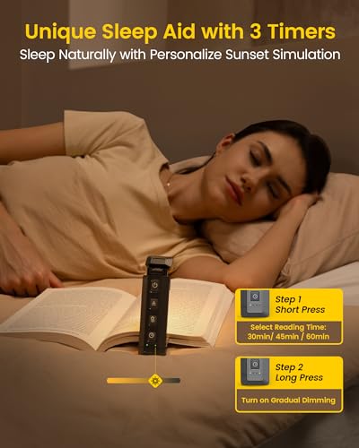 Glocusent Extendable Book Lights for Reading at Night, 5 Enhanced Brightness & 3 Colors with Sleep Aid & Timers, Clip on USB Rechargeable Reading Light for Books in Bed, Ideal Book Lovers Gifts - color: Gray