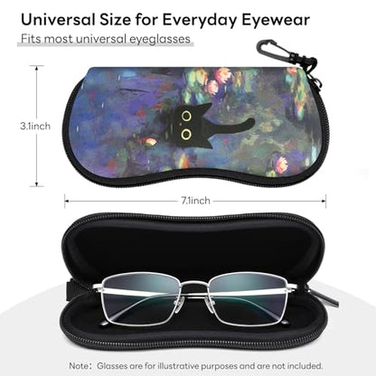 Sunglasses Case with Belt Clip, Ultra Light Neoprene Zipper Soft Padded Glasses Case for Women Men - color: Cute Cat