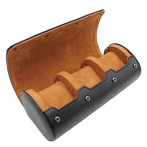 Watch Travel Case Portable Organizer - Luxury Watch Roll Travel Box Recycled Leather Watch Storage and Display for Men and Women (WCASE-3-BLACK) - color: BLACK, size: Three slots