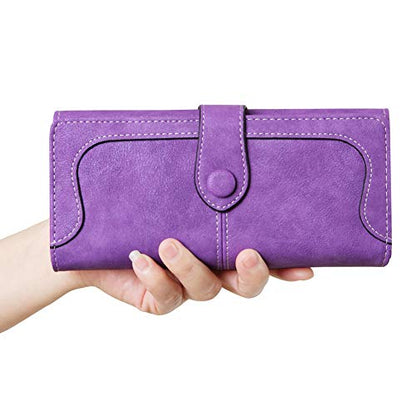 Women's Vegan Leather 17 Card Slots Card Holder Long Big Bifold Wallet - color: Purple