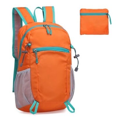 Hiking Daypack Packable, Camping Backpack Water Resistant Lightweight Polyester for Men Women Travel Outdoor - color: Orange