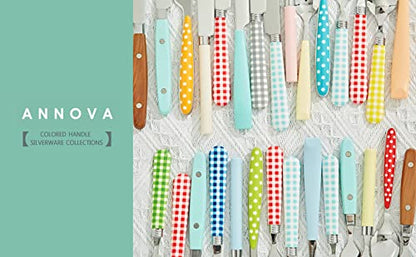ANNOVA Stainless Steel Colorful Tableware Kitchen Flatware Set Utensils, Includes Dinner Knives, Forks, Spoons, Salad Forks & Dessert Spoons, Modern Rounded Shape (Red Checkered, 20 Pieces) - color: Red