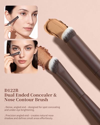 EIGSHOW Makeup Brush Set 3Pcs, Double Sided Foundation Contour Powder Highlight Concealer Brush for Liquid, Cream & Powder, Fit for Home, Travel & Gifting (Mocha) - color: Brown